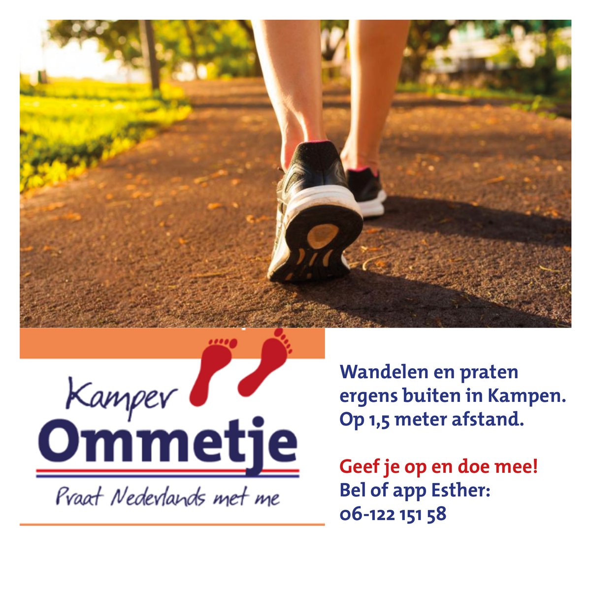 Wandelaars Kamper Ommetje gezocht! Heb je zin om anderen te ontmoeten? Lijkt het je leuk om met nieuwkomers in Kampen te wandelen en ondertussen Nederlands te oefenen? Meld je aan voor een gezellig praatje en een frisse neus! Voor meer info bel of app Esther: 06-12215158