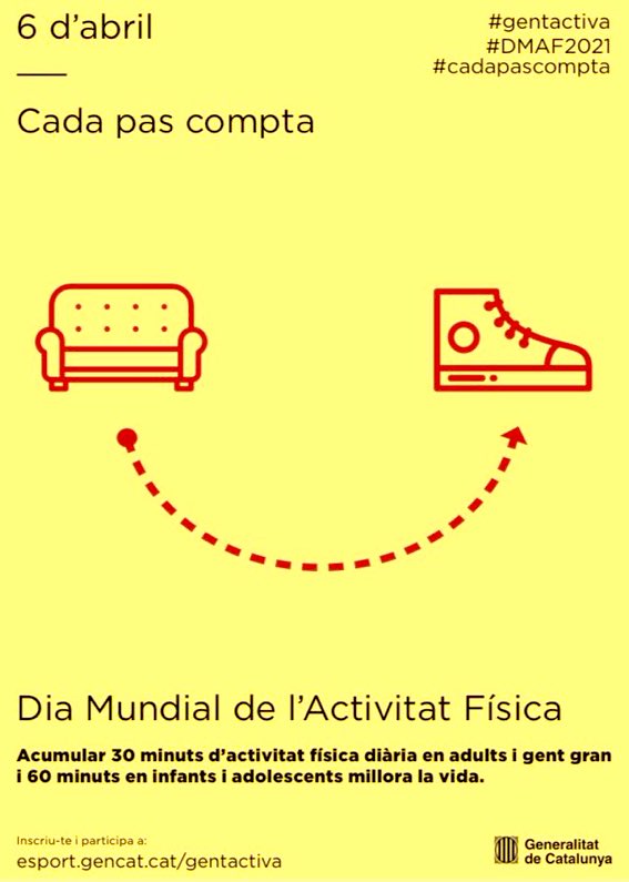 CE_Segarra's tweet photo. Avui, 6 d’abril, és el dia mundial de l’Activitat Física!

L’activitat física ajuda a la millora de la salut en infants, adolescents i adults. Siguem actius! 💪💪💪

#gentactiva #DMAF2021 #CadaPasCompta https://t.co/RCd0woNXLj