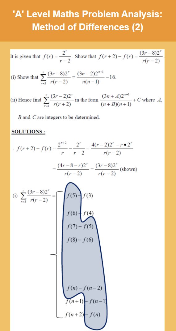 Recently contributed a worked Method of Differences problem over at Domain Of Singapore Tutoring Experts:

domainofexperts.com/2021/04/a-leve…

Hope you will find it useful. Peace.
