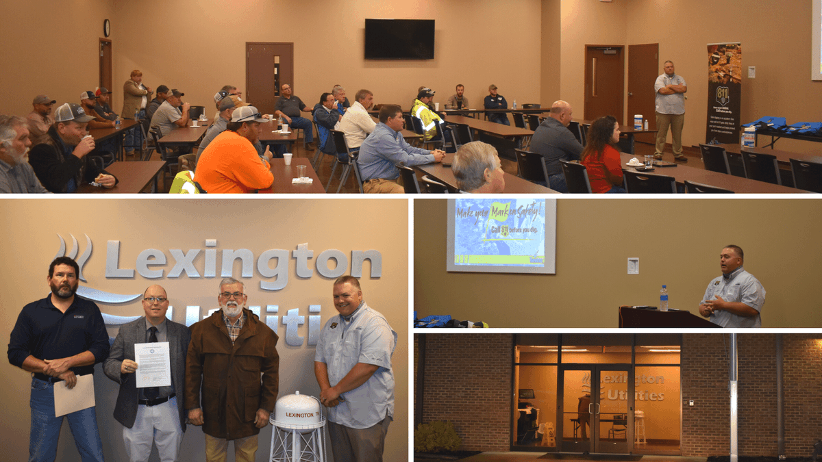 Tennessee811's tweet photo. Mayors Eddie Bray (Henderson Co) &amp; Jeff Griggs (City of Lexington) helped us kick off a great education event bright and early last week at Lexington Utils. We'd like to thank both mayors for the #SafeDiggingMonth Proclamations and their support of damage prevention. #Call811 https://t.co/1rUaRJEvvs
