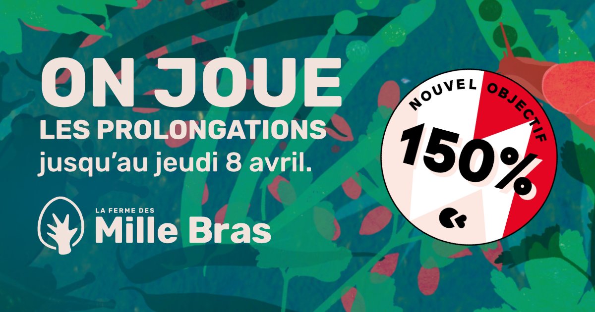 📣 On joue les prolongations pour les 150 % 📣
Vendredi dernier nous avons atteint 100% 👏 du 1er palier : MILLE MERCIS !!! 🙏 
<a href="/Kissbankers/">KissKissBankBank</a> nous a offert de prolonger la campagne jusqu'au jeudi 8 avril.Vers le palier 2 avec vous ! Vive le #SOLVIVANT
➡️ bit.ly/3qluXPn