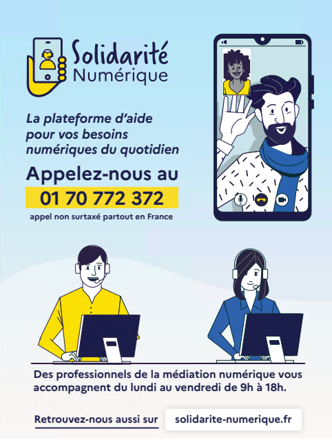 Prefet71's tweet photo. Vous connaissez le centre d’aide #SolidariteNumerique ❓
C’est une plateforme qui regroupe des professionnels pour vous accompagner dans vos démarches en ligne, vous aider à communiquer avec vos proches...
📱Par téléphone : 01 70 772 372
💻 Sur le site : https://t.co/riNwlsRy8F https://t.co/gk2vdxYA4L