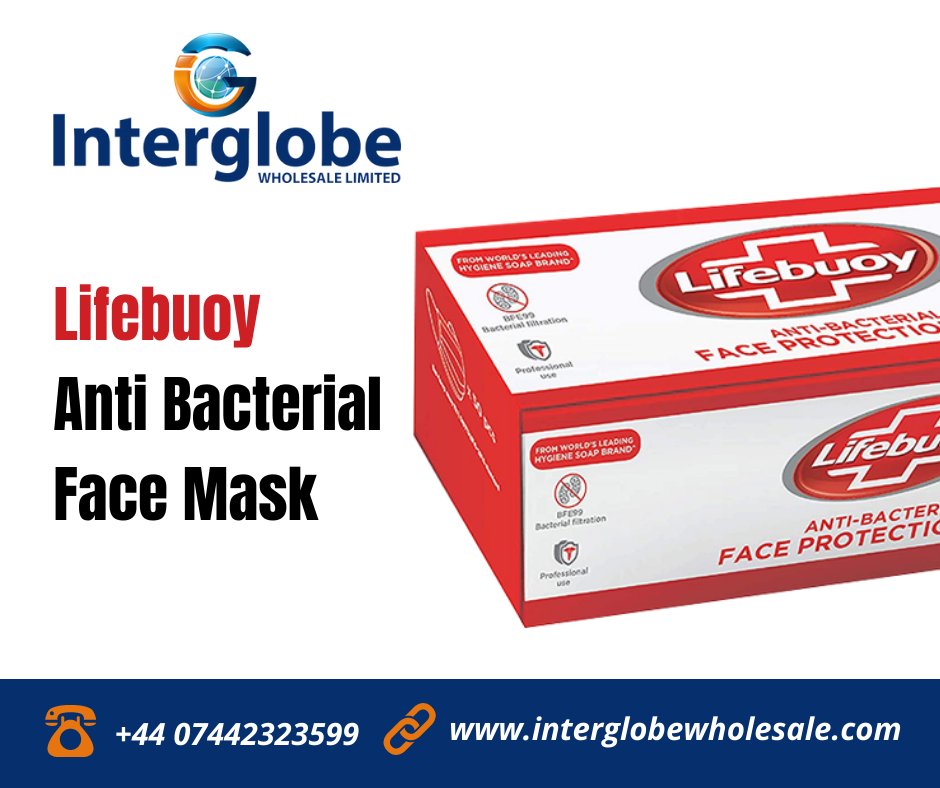 InterglobeW's tweet image. Fight against Covid-19 with Lifebuoy Face Mask.

Buy them now on our website Interglobe Wholesale with no shipping charges and 24/7 support.

Visit our website interglobewholesale.com and for more information call us on 02080512818 | 07442323599.