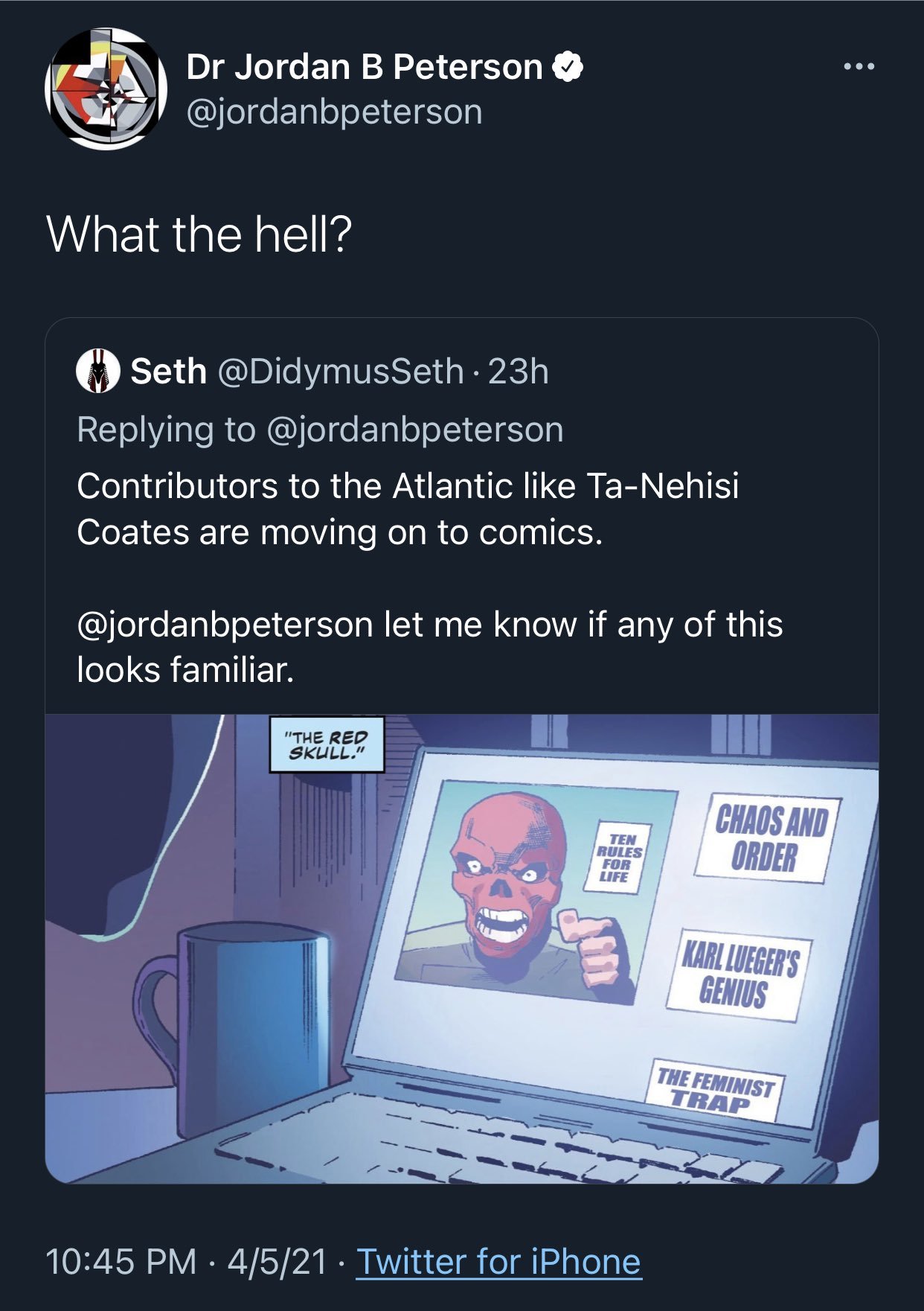 Ant 🎄🎄🎄 Twitter: "Jordan Peterson apparently thinks the Red Skull is being as a of him. ....you know, maybe if your whole persona can seamlessly be applied to