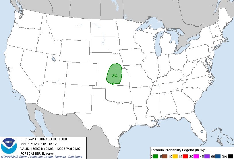 Rodbod52's tweet photo. Today's Forecast and Thunderstorm Outlook April 6 2021
 2  % Tornado Risk Wichita, KS...Salina, KS...Manhattan, KS. .Hastings, Ne  
 15 % Hail Risk Wichita, KS...Overland Park, KS...Kansas City, KS...Topeka, KS Olathe, KS
 #Tornado #KansasCity #Missouri #Kansas #wxmo #wxks https://t.co/BxiqGoOXFk