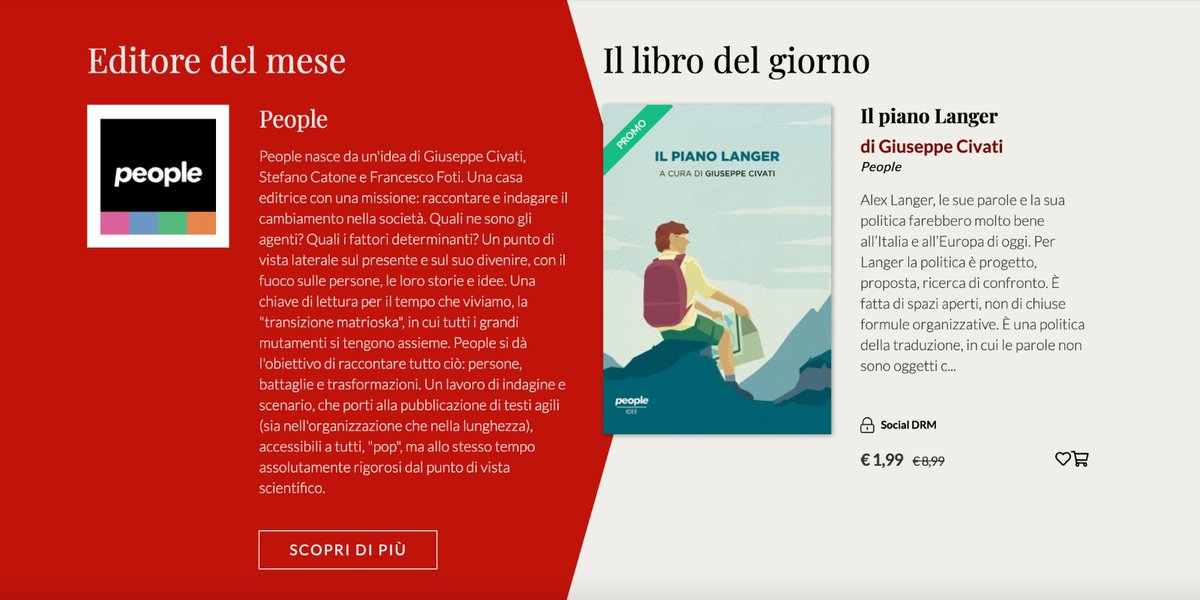 People (@peoplepubit) on Twitter photo Aprile è il nostro mese su <a href="/Bookrep/">Bookrepublic</a>! Per oggi #6aprile "Il piano Langer", di <a href="/civati/">Giuseppe Civati</a>, è in offerta a 1,99 euro su tutte le principali piattaforme di ebook: Bookrepublic, Amazon, IBS e Kobo!
Acquistalo ora su peoplepub.it/ebook! Trovi lì tutti i link :) Aprile è il nostro mese su <a href="/Bookrep/">Bookrepublic</a>! Per oggi #6aprile "Il piano Langer", di <a href="/civati/">Giuseppe Civati</a>, è in offerta a 1,99 euro su tutte le principali piattaforme di ebook: Bookrepublic, Amazon, IBS e Kobo!
Acquistalo ora su peoplepub.it/ebook! Trovi lì tutti i link :)