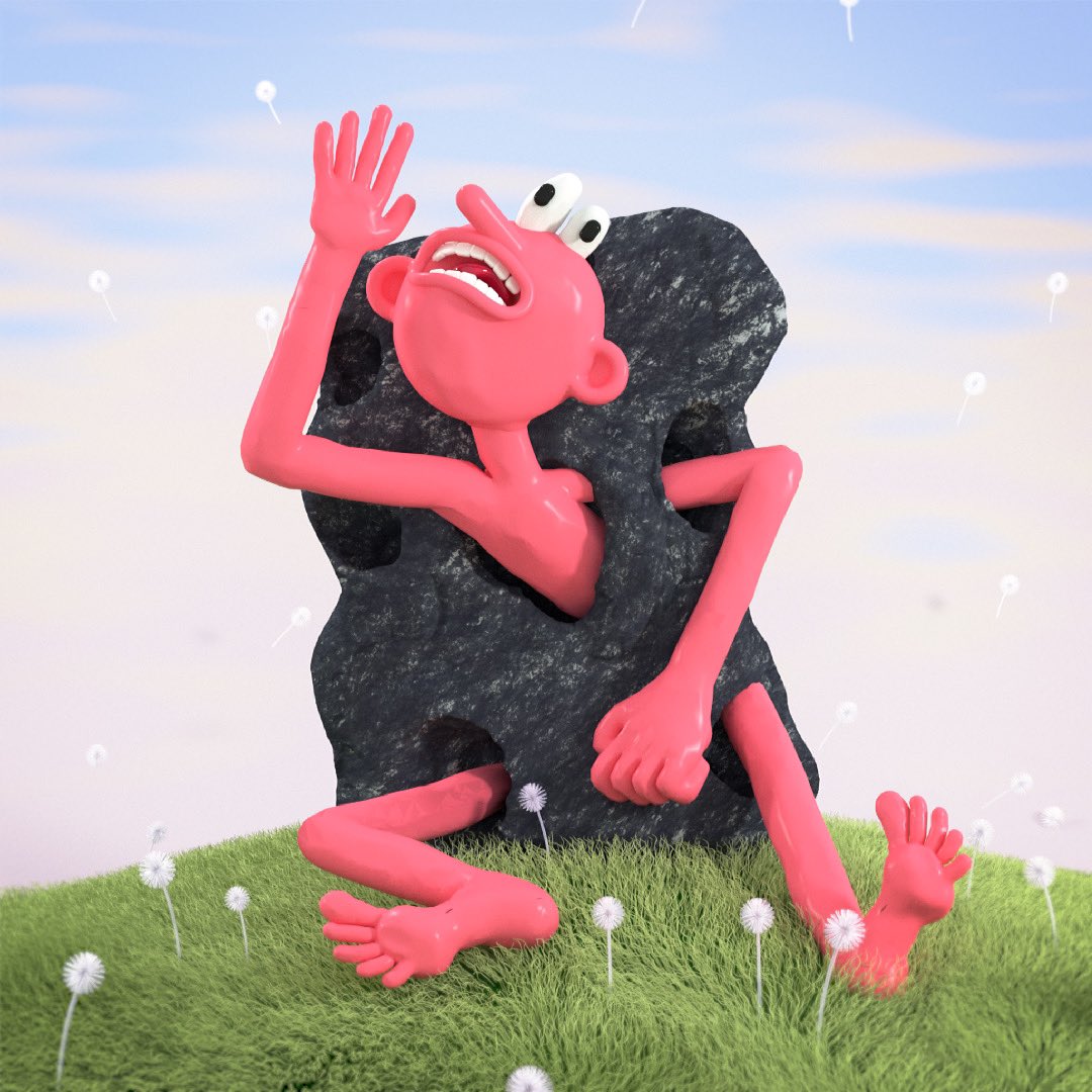 Stuck! Available to trade on Hic et nunc. hicetnunc.xyz/objkt/24541

#3D #character #nft #rock #stuck #trapped #help