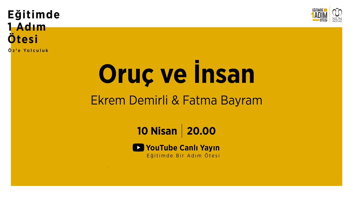 Ramazan ayını karşılamanın heyecanı ile “Oruç ve İnsan” isimli programda Prof. Dr. Ekrem Demirli ve Fatma Bayram ile bir araya geleceğiz. Orucun manasını ve Ramazan ayının önemini değerli isimlerden dinleyeceğimiz program youtube kanalımızdan canlı yayınlanacaktır. @BirVaize