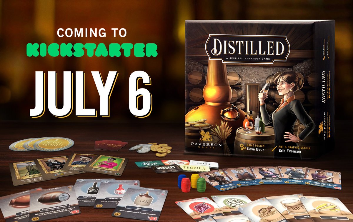 Get your tasting glasses ready! 🥃 #DistilledGame will be officially launching on Kickstarter on Tuesday, July 6th! 🥳 #paversongames #kickstarter #boardgames #bgg #boardgamegeek #whiskey #whisky #bourbon #distillery