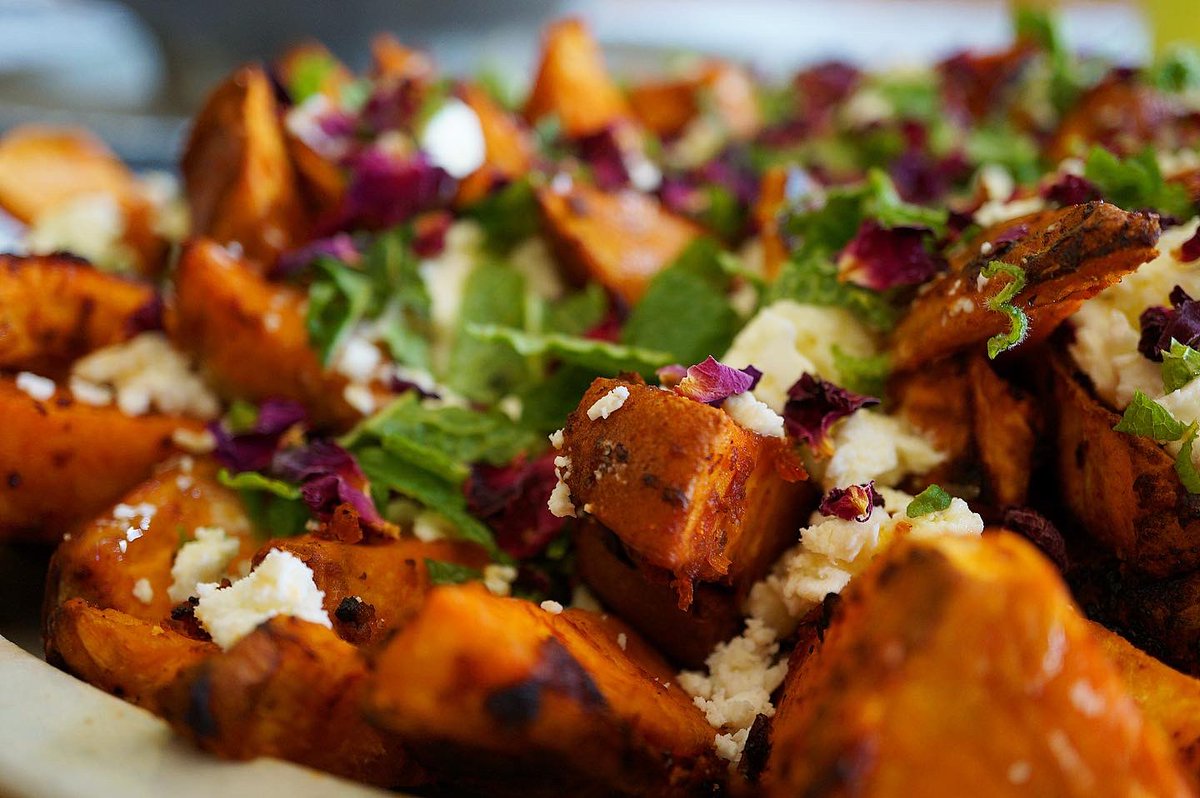 FoodWranglers's tweet photo. Sweet potato in rose harissa salad topped with feta cheese, rose petals and fresh mint #foodie #sweetpotato #salad #summer #ireland #irish #cookingathome #recipe #vegetarian https://t.co/HTcj0nHD7l