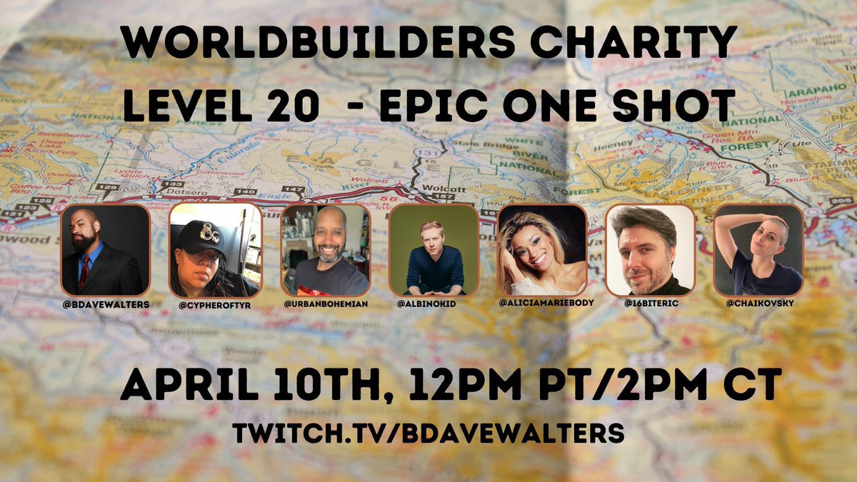 albinokid's tweet photo. On Saturday, check out this epic #DnD 1-shot in which we get to play *LEVEL 20* characters! Led by the phenomenal DM @BDaveWalters, &amp; raising funds for the supremely worthy @worldbuilders charity, it’s going to be FUN. Tune in at https://t.co/b4IagVjxFa https://t.co/HY0u9QuGJx