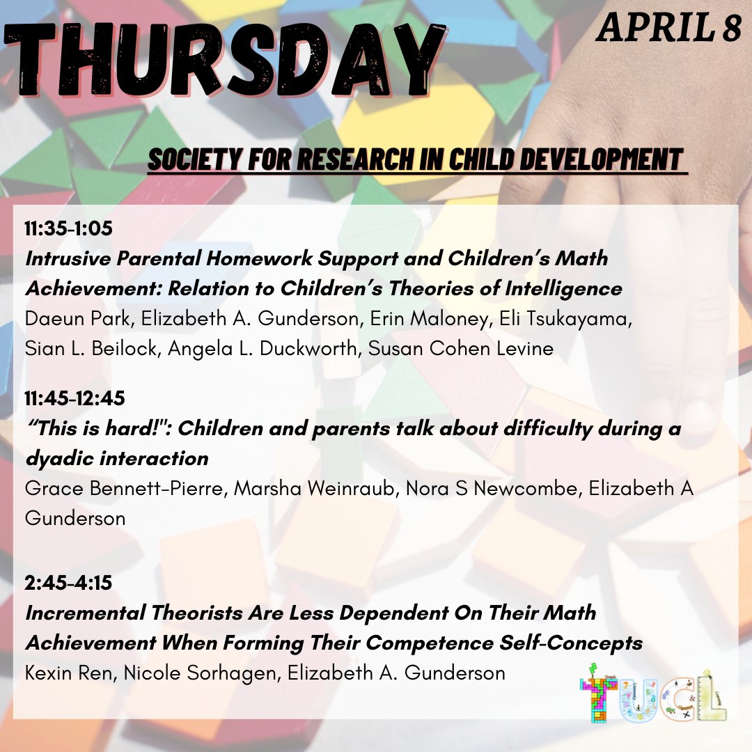 GundersonLab's tweet image. Going to #srcd2021? Check out new work by my lab and collaborators! (Times are Eastern Time)