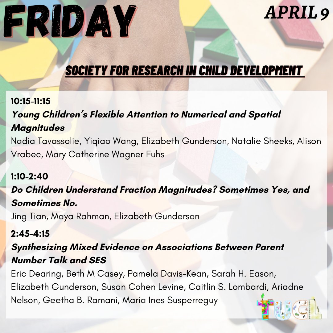 GundersonLab's tweet image. Going to #srcd2021? Check out new work by my lab and collaborators! (Times are Eastern Time)