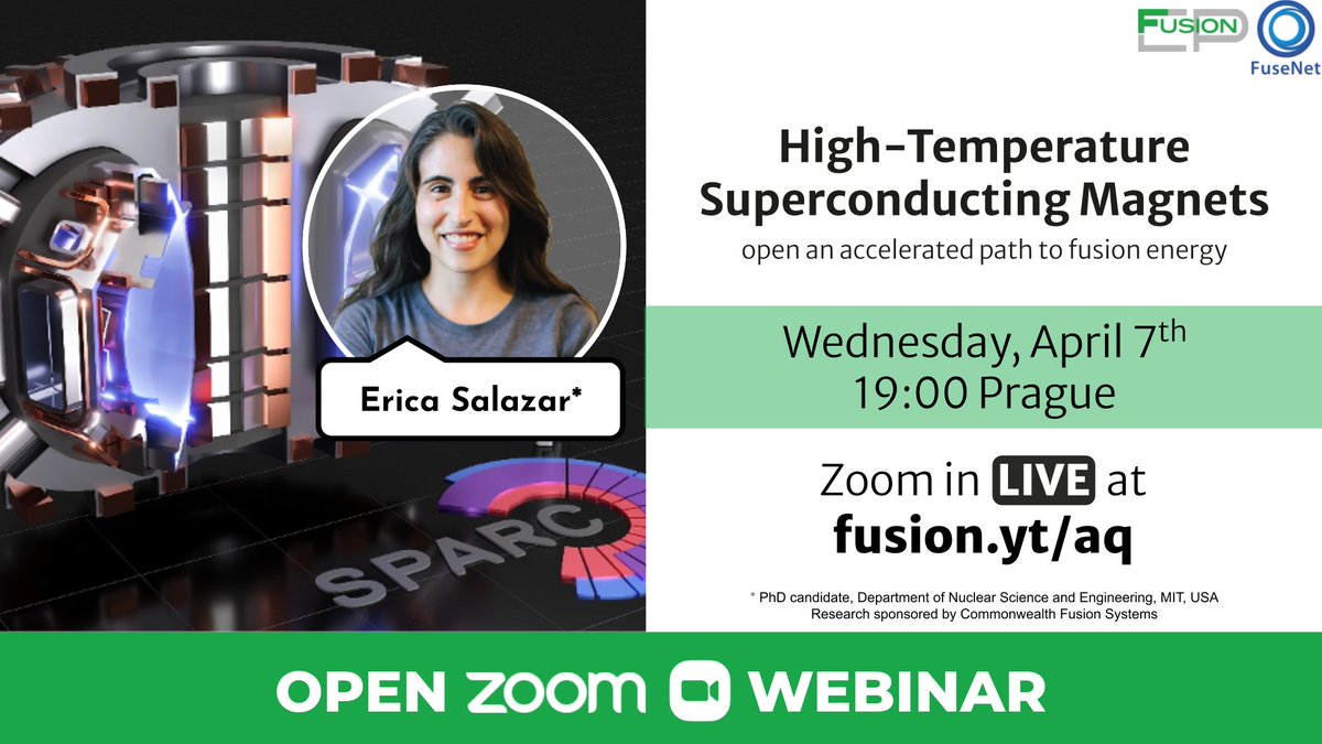 FusionInCloseUp's tweet image. Can high-temperature superconductors offer a faster path to fusion energy? Check out tomorrow&apos;s FusionEP webinar by MIT&apos;s Erica Salazar, Wednesday April 7th 19:00 CEST at fusion.ut/aq:
@FuseNet_eu #FusionEPtalks fusionenergy #fusionresearch
