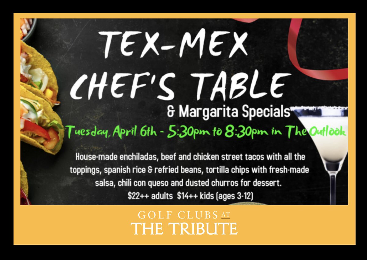 oagc_tribute's tweet image. Come and see us tonight for one of this months new dining traditions! It’s #texmextuesday! 🌮

#oldamericangolfclub #tributegolflinks #diningtraditions