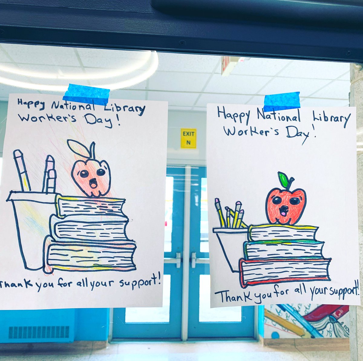 Thank you DD class for the lovely artwork!  You made our day here in the library 😀📖📚<a href="/OP_HWDSB/">Orchard Park</a> <a href="/mrt_teach/">Ltarn</a>
