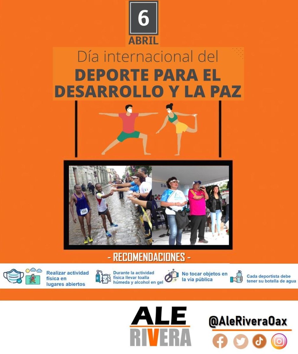 6 de Abril, Día Internacional del Deporte Para el Desarrollo y la Paz. Sigamos en Movimiento!
#EvoluciónMexicana
#LaCausaEsMéxico
#DerechoAlDeporte 
#MujeresEnMovimiento
#Oaxaca