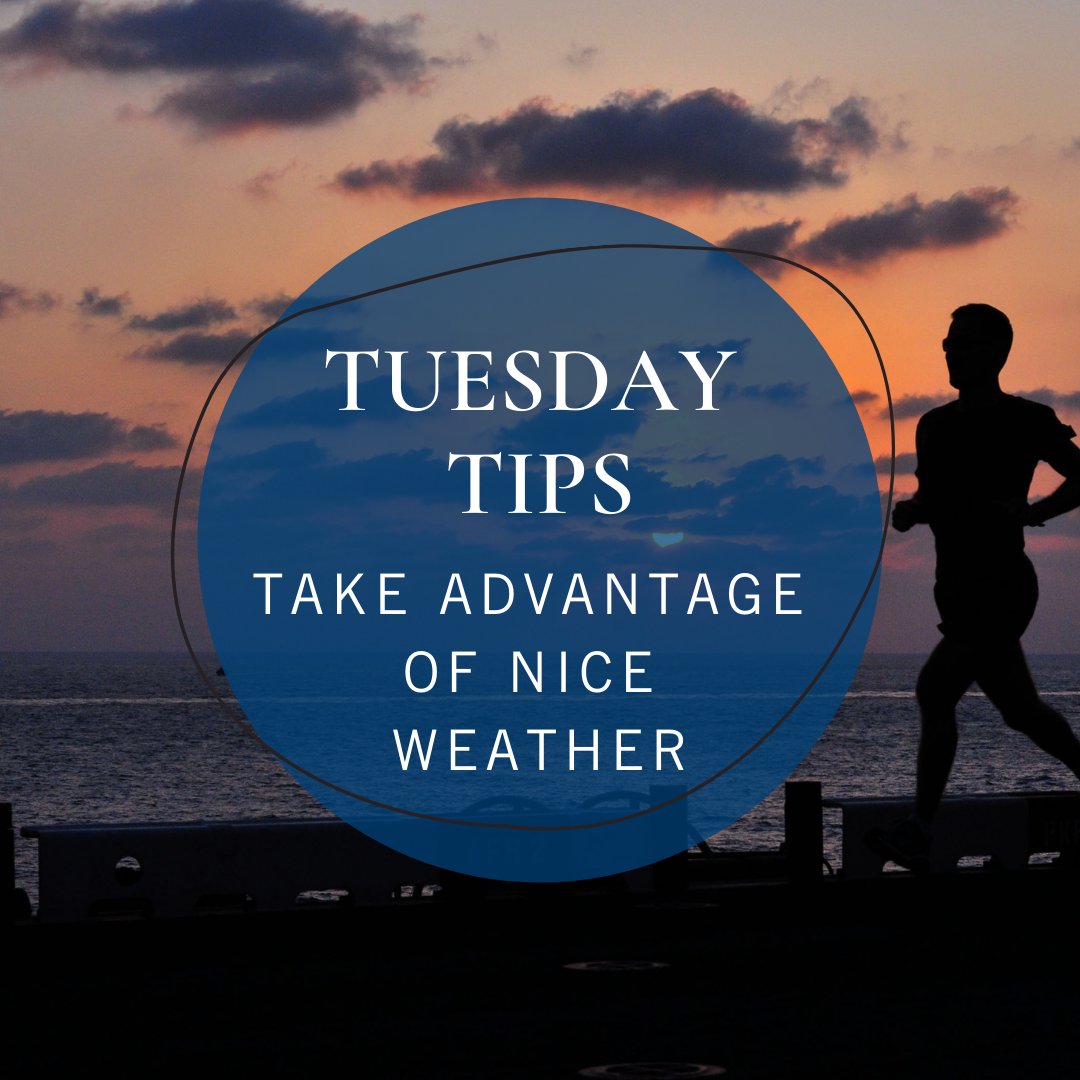 Take Advantage of the nice weather! 
As things begin to warm up move your workouts outside. Go for a walk, a run, or a bike ride to enjoy the fresh air! 🚶🏃‍♀️🚵‍♀️