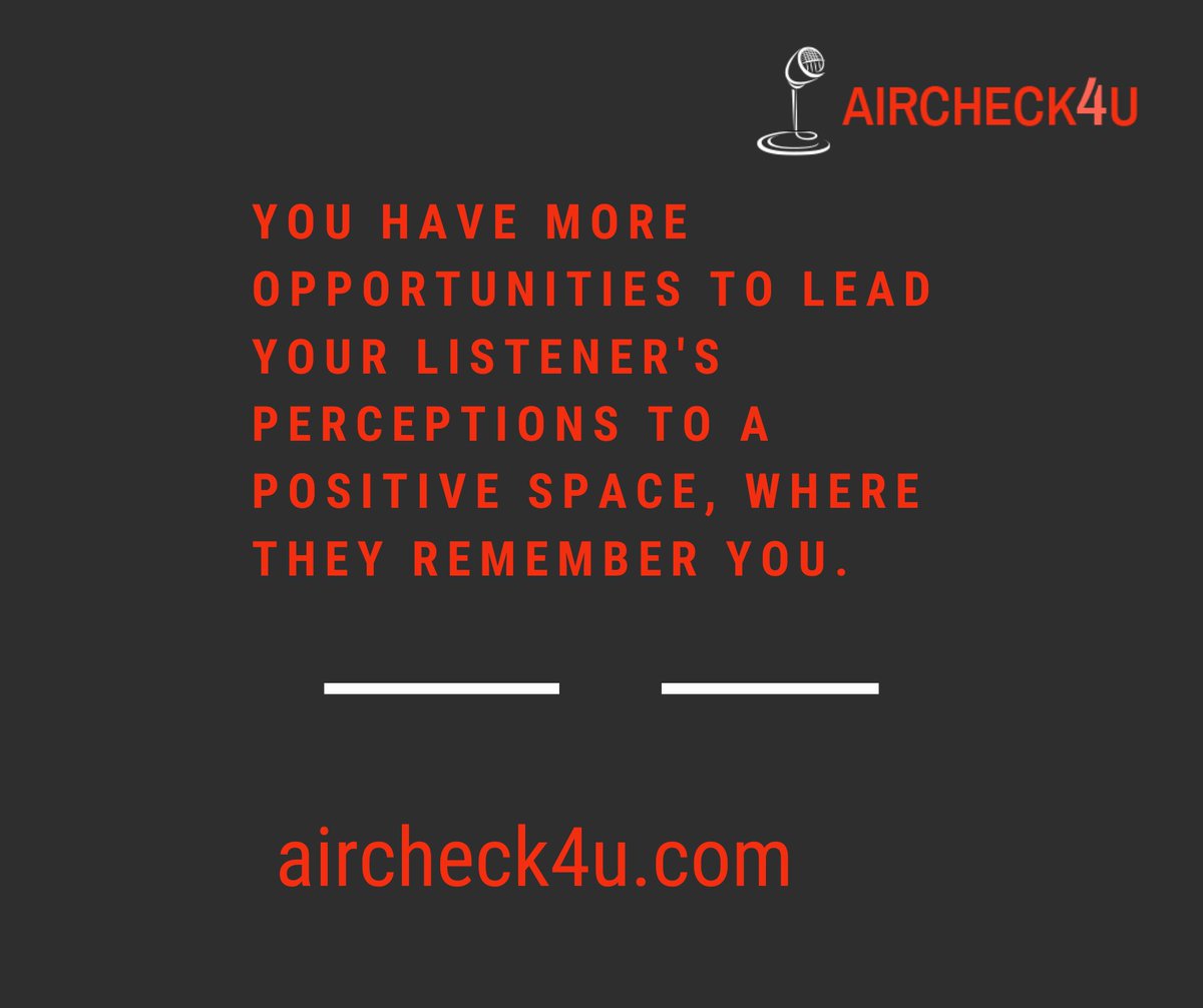 Hosts who are vulnerable when providing context to their content succeed in engaging their audience. 
We can help lead recall to your brand.  AirCheck4u.com
#podcast #radio #content #publicspeaking