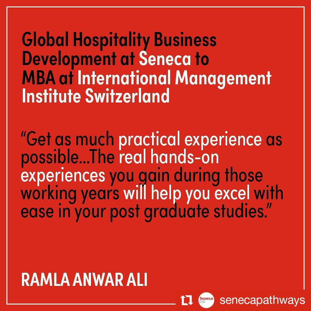 SenecaBusiness's tweet image. #SenecaProud of you Ramla! 👏

#Repost @senecapathways
• • • • • •
#SuccessBeyond 🎉

Ramla Anwar Ali started @senecacollege in the Global Hospitality Business Development program

Ramla chose to study in🇨🇭Switzerland because of their world class dining and tourism!