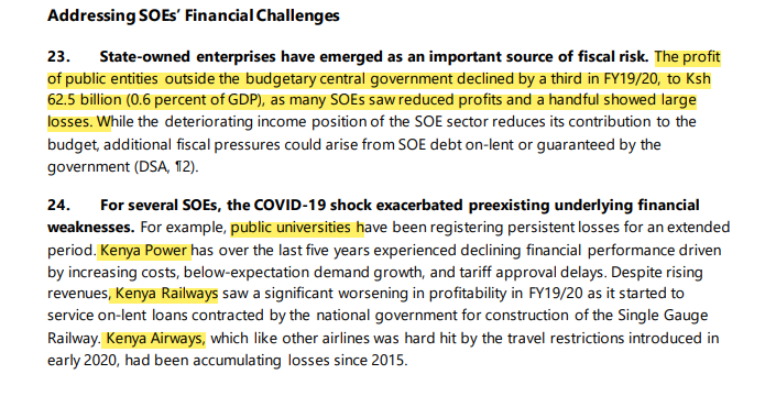 MwangoCapital's tweet photo. State owned enterprises (SEOs) that the IMF want changed as part of the structural reforms:

Listed: 
- Kenya Airways 
- Kenya Power
- KenGen

Unlisted: 
- Kenya Ports Authority
- Kenya Airports Authority
- Kenya Railways Corporation
- The 3 largest public universities https://t.co/ByddheoSaI