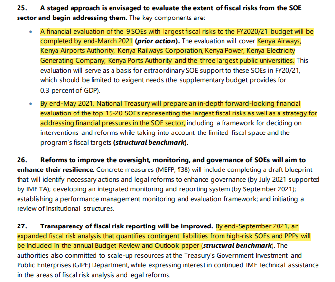 MwangoCapital's tweet photo. State owned enterprises (SEOs) that the IMF want changed as part of the structural reforms:

Listed: 
- Kenya Airways 
- Kenya Power
- KenGen

Unlisted: 
- Kenya Ports Authority
- Kenya Airports Authority
- Kenya Railways Corporation
- The 3 largest public universities https://t.co/ByddheoSaI