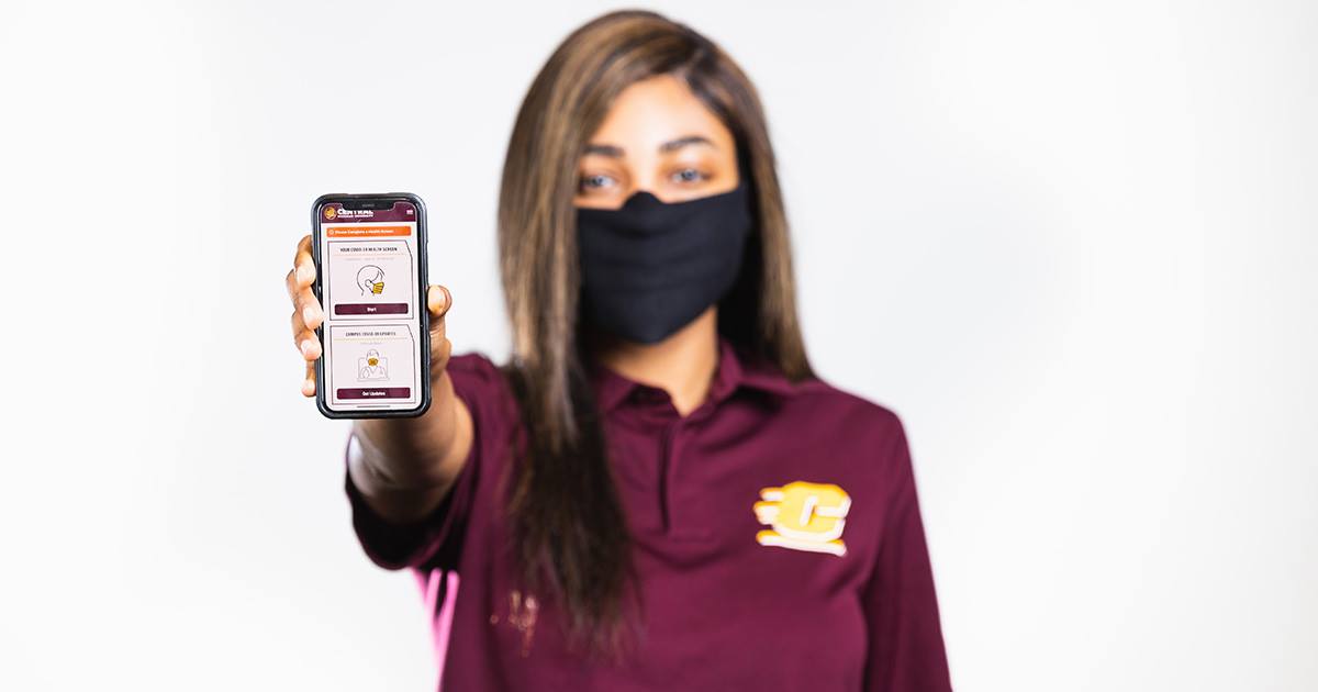 CMUniversity's tweet photo. CMU Chippewas care for each other. As the university continues the semester, please remember: Students, faculty and staff must complete the self-screening app every day they are on campus.

Mobile download and web version here: https://t.co/gr0kuBCF3w https://t.co/HdrsmUxCZC