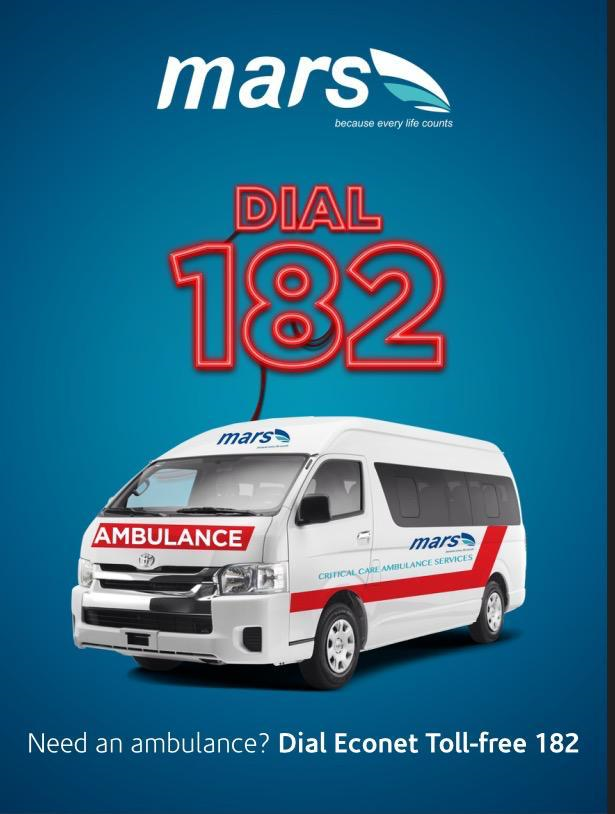 MARS_Zimbabwe's tweet photo. Need an ambulance? Dial ECONET Toll Free: 182
Tel: 024-2771 221
#becauseeverylifecounts! https://t.co/TU7jxS3RFD