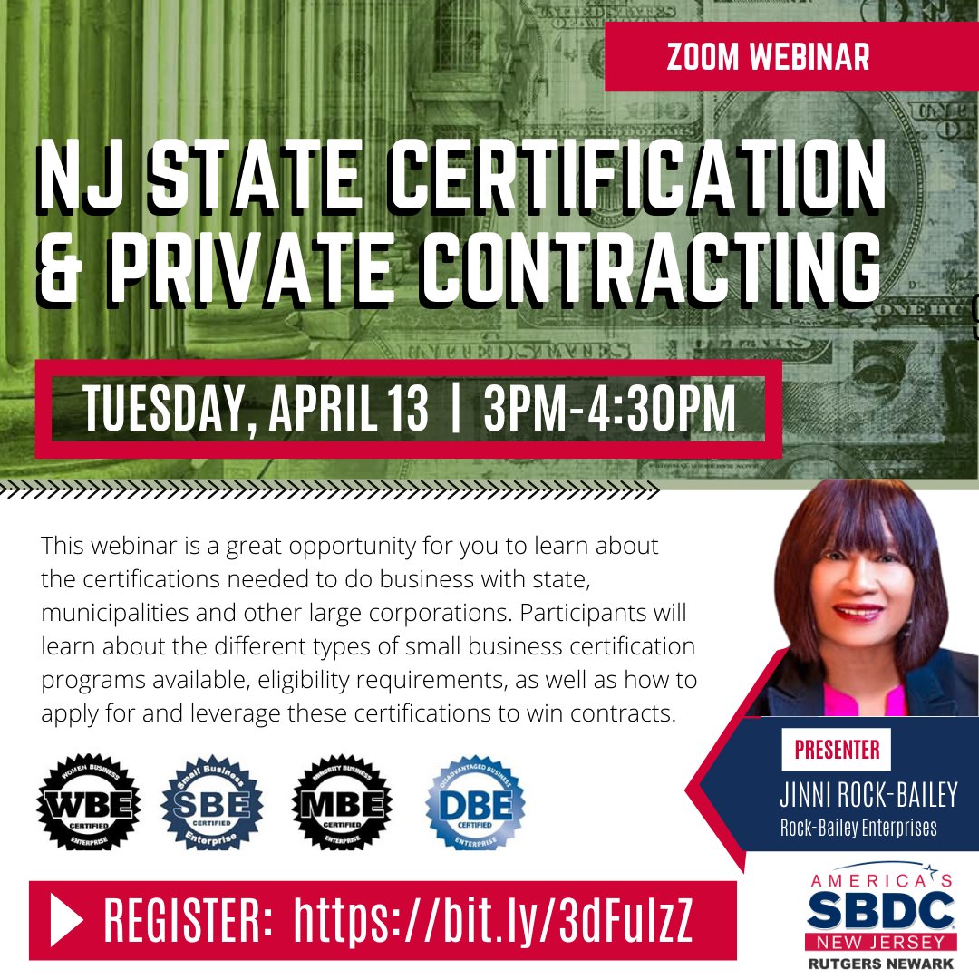 rnsbdc's tweet image. 📣NJSBDC at Rutgers-Newark&apos;s upcoming webinars from the week of April 12th📣
➡️SWIPE to view the list of the webinars:
➡️Register for these events at: bit.ly/RNSBDC-Eventbr… #sbdc #rnsbdc #smallbusinesscourse #smallbusinesswebinar #njsbdc #smallbiz #smallbusinesssupport