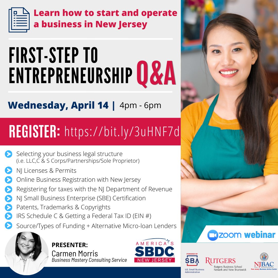 rnsbdc's tweet image. 📣NJSBDC at Rutgers-Newark&apos;s upcoming webinars from the week of April 12th📣
➡️SWIPE to view the list of the webinars:
➡️Register for these events at: bit.ly/RNSBDC-Eventbr… #sbdc #rnsbdc #smallbusinesscourse #smallbusinesswebinar #njsbdc #smallbiz #smallbusinesssupport