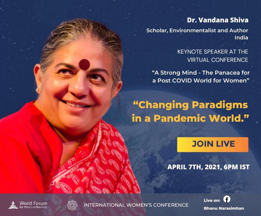 Besides being a physicist, ecologist, activist, editor & author, @drvandanashiva is a tireless defender of the environment!Watch her speak live at the virtual IWC at @WFEB_global : 'A Strong Mind: The Panacea for a Post Covid World For Women' fb.com/Bhanumathi.Nar… @Bhanujgd