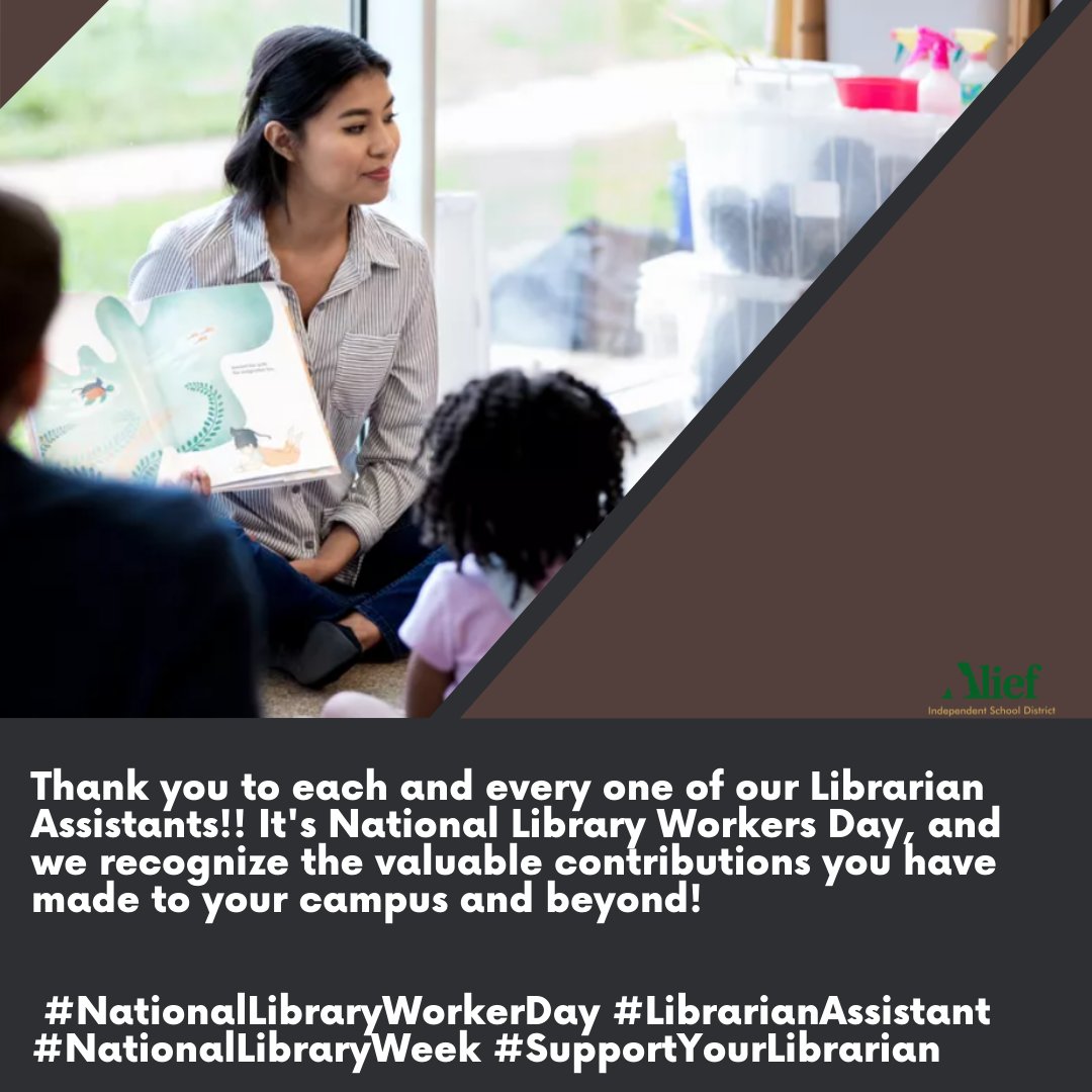 AliefISD's tweet image. Thank you to each and every one of our Librarian Assistants!! It&apos;s National Library Workers Day, and we recognize the valuable contributions you have made to your campus and beyond! #NationalLibraryWorkerDay #LibrarianAssistant  #NationalLibraryWeek #SupportYourLibrarian