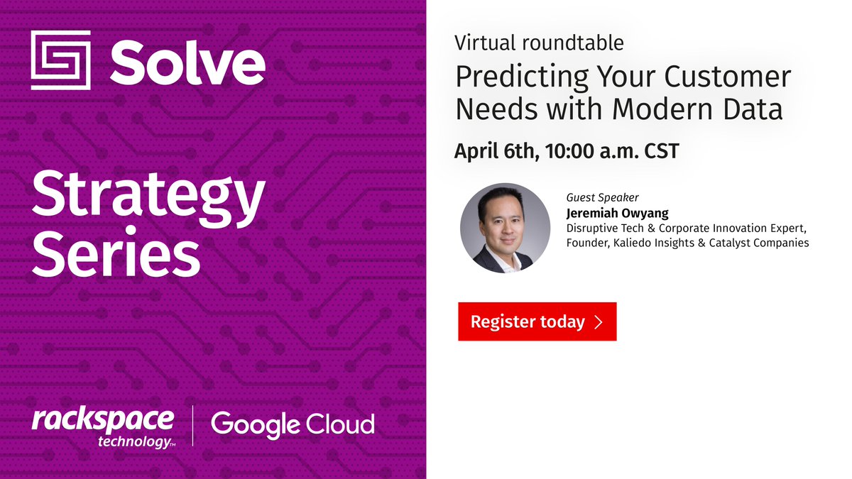 Rackspace_Solve's tweet photo. Find out the most common mistakes businesses make with their #data #transformation journeys, and how to best avoid them for your business from keynote speaker Jeremiah Owyang in our #data modernization webinar. Access now! https://t.co/ErDgxzpzvL. #DiscussDataWithRXT @Jowyang https://t.co/3YjAX2EYBX