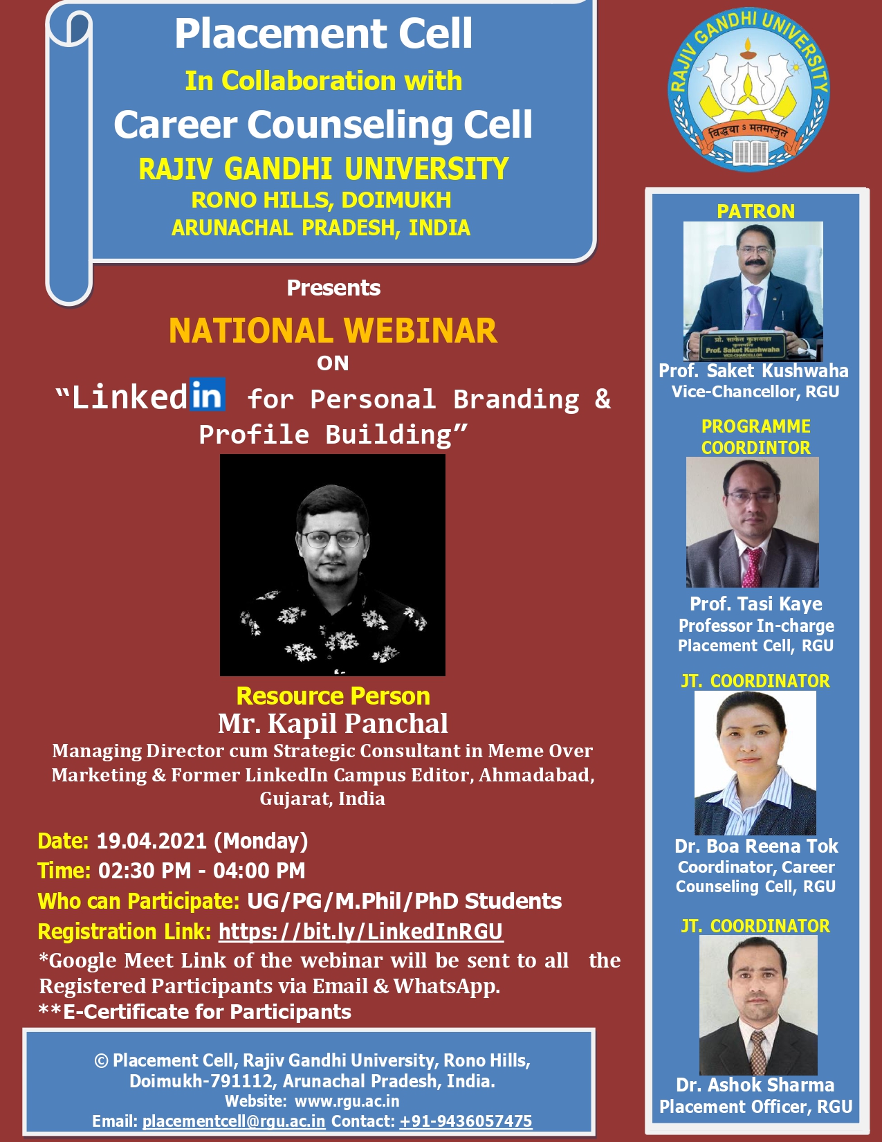 Placement Cell Rgu Placement Cell Amp Career Counseling Cell Rgu1984 Presents A National Webinar On Linkedin For Personal Branding Amp Profile Building Saket Kushwaha4 Tasikaye Registration Link T Co Ww1rfrljek