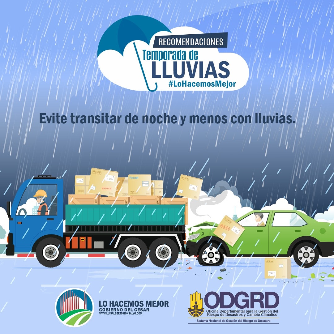 Evite conducir cuando esté lloviendo, esto disminuye la visibilidad e incrementa el riesgo de accidentes. #TemporadaDeLluvias