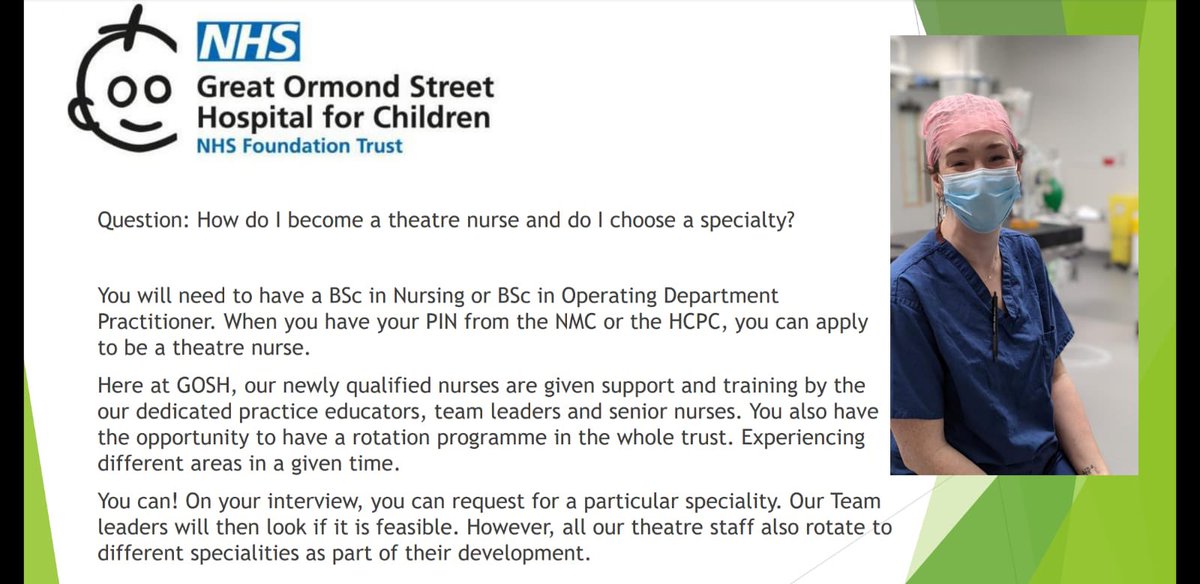 GoshOps_Images's tweet photo. How do I become a Theatre Nurse and do I choose a speciality? #NurseTwitter #ODPTwitter #StudentNurseTwitter #MedEd #SNAPS #SNAPSTakeover @GreatOrmondSt @Gosh_Nursing https://t.co/nVc3pE7FB5