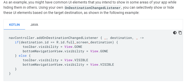 codinginflow's tweet photo. This is suggested in the Navigation Component documentation but it actually looks terrible because the listener is not synchronized with the fragment actually being placed on the screen https://t.co/x4rwZMcg06