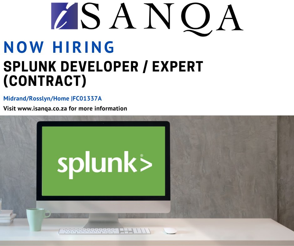 FullCircleJobs's tweet image. New role at iSanqa Resourcing : Splunk Developer / Expert (Contract) 
Midrand/Rosslyn/Home – FC01337A
#splunkdeveloper #splunk #developer #softwaredeveloper 
ow.ly/37SL50EhL6d