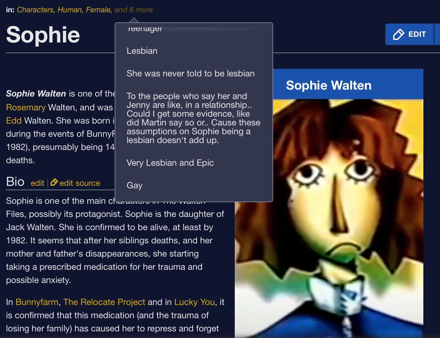 Ronnie Rampage  currently party rocking on X: The Walten Files wiki is  shitting their pants over Sophie it's so funny  / X