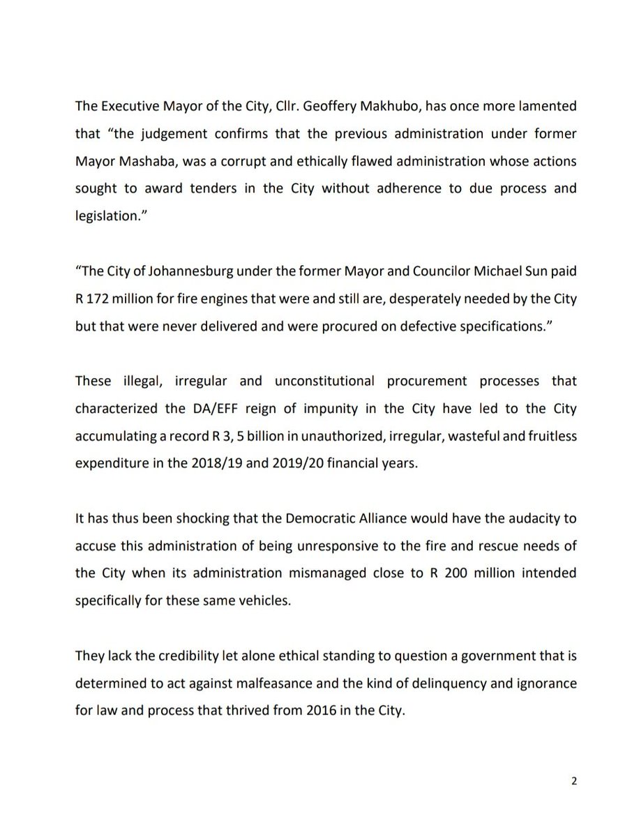 GeoffMakhubo's tweet photo. HIGH COURT CONFIRMS ILLEGALITY AND UNCONSTITUTIONALITY OF THE CITY RED FLEET TENDER PROCESS AND AWARD UNDER FORMER MAYOR. https://t.co/k7VwcFJj3Q