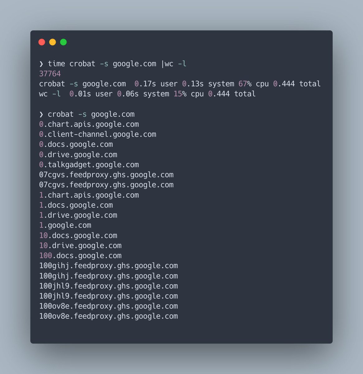 Retrieve 37k subdomains from a 200GB+ dataset in 0.45 seconds.