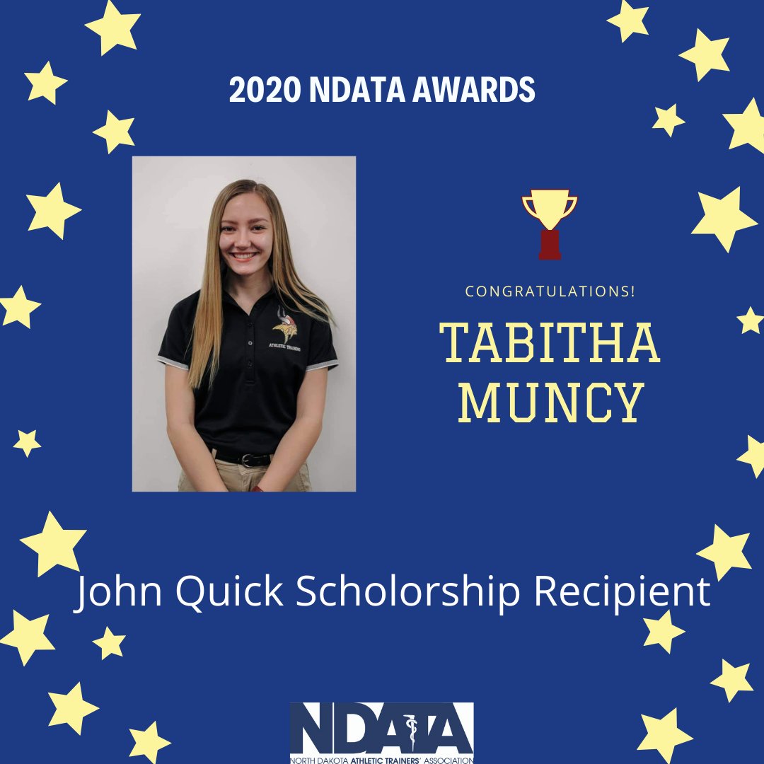 NoDakATA's tweet photo. .Congratulations to the 2020 John Quick Scholarship recipient
TABITHA MUNCY
@VCSUVikings
#NDATA #AWARDS https://t.co/8oziZEdbp9