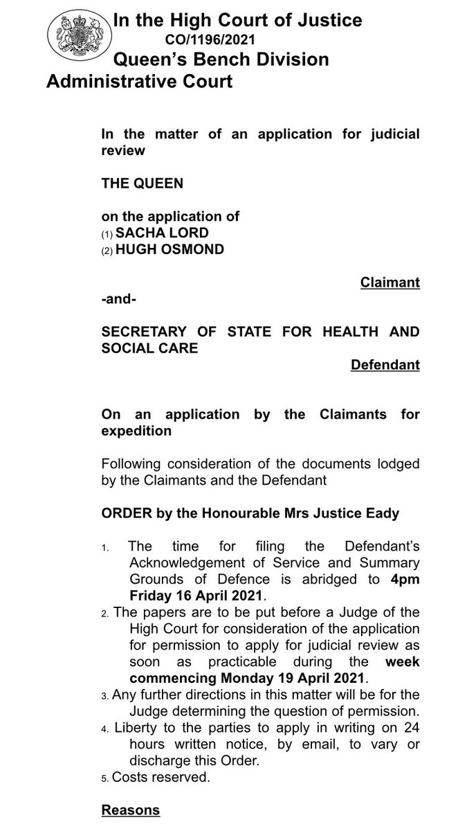 hughosmond's tweet photo. The Government today asked the Court to refuse our request for expedition of our case. Mrs Justice Eady disagreed and the case will indeed be expedited as we had asked. Excellent news! https://t.co/myQAy3m7BA