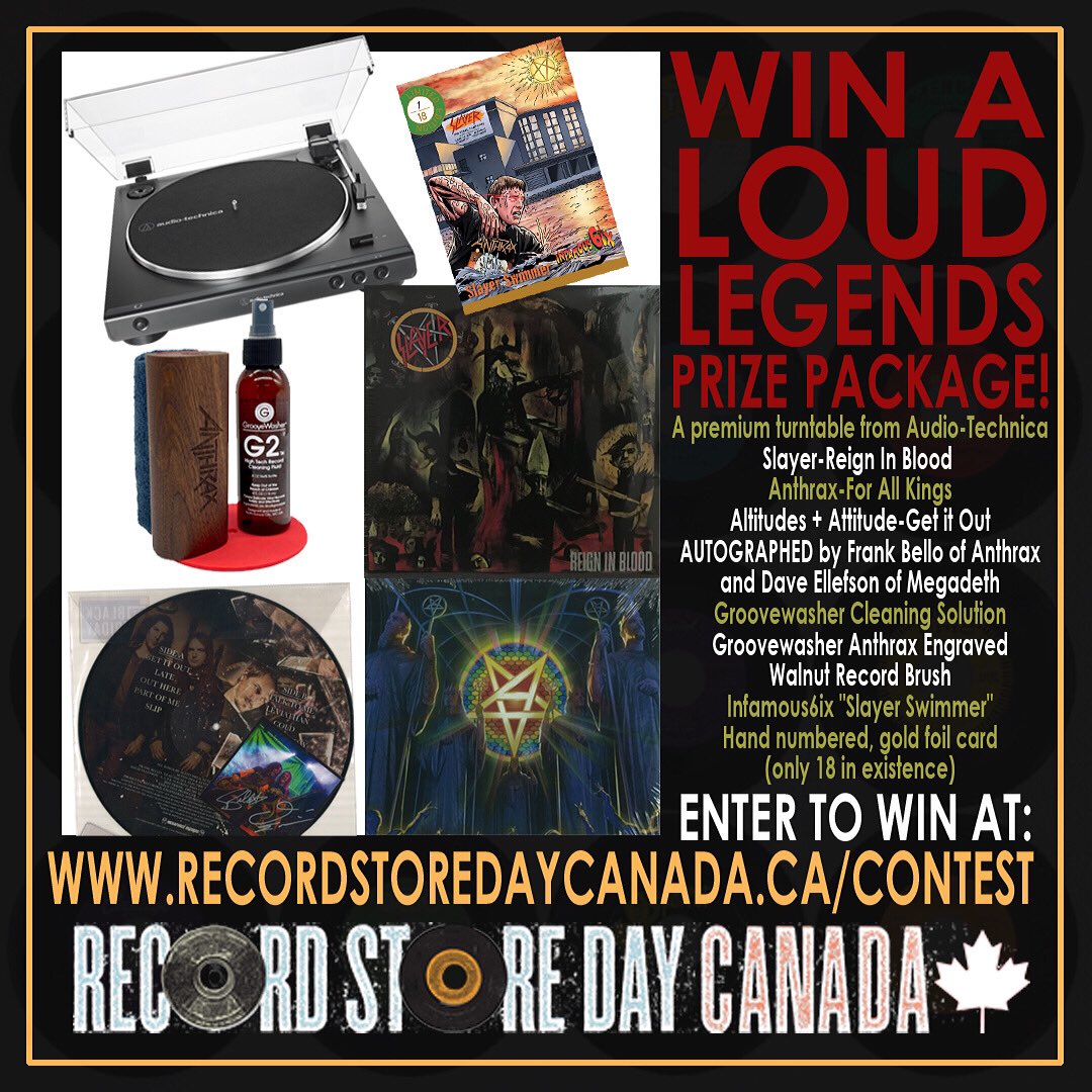 Infamous6ixTO's tweet image. WIN the LOUD LEGENDS contest:
-turntable by #AudioTechnica
-records from @Slayer @Anthrax &amp;amp; Altitudes+Attitude
-@GrooveWasher
-#Anthrax record brush
-@Infamous6ix - “#Slayer Swimmer” card
Follow #Infamous6ix to win! like this post &amp;amp; RT. 
Enter officially: recordstoredaycanada.ca/contest