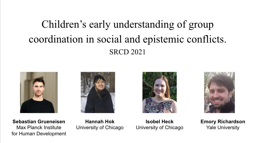 emory_rchrdsn's tweet image. Going to #SRCD2021? Check out our symposium, Thur, 11:35amEDT! 

“Children’s Early Understanding of Group Coordination in Social and Epistemic Conflicts” 

4 talks outline children’s developing (&amp;amp; surprisingly sophisticated!) ability to manage collective cognition 
(thread, 1/5)