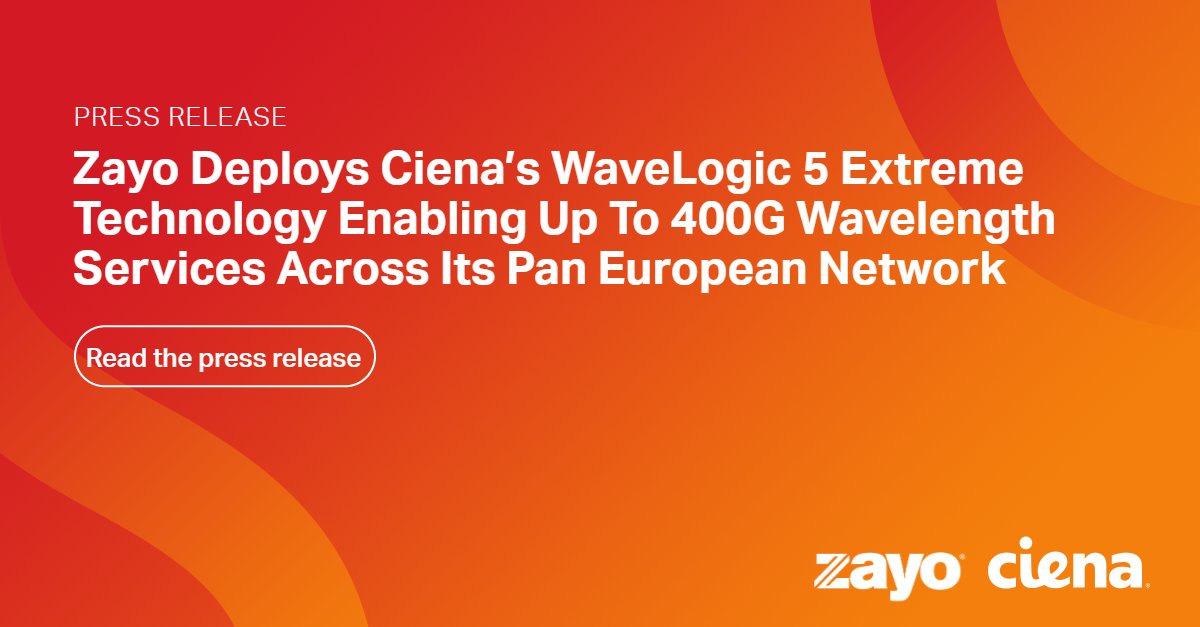News: <a href="/ZayoGroup/">Zayo</a> announced the deployment of Ciena’s WaveLogic 5 Extreme technology between Dublin, Ireland and Amsterdam, Netherlands, providing increased optical network capacity and reach between these key markets. Learn more in this press release.  bit.ly/3cn8Hkp