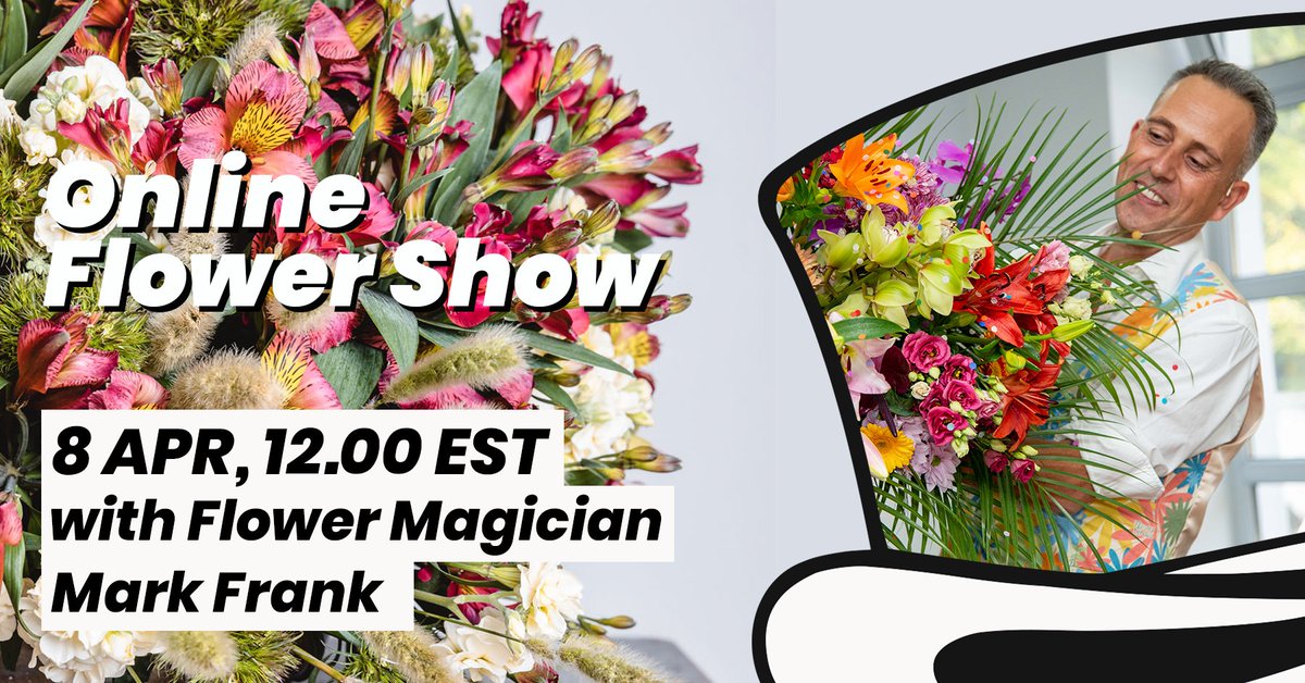 flowercircus_nl's tweet photo. GOOD NEWS! We have an additional #FCFlowerShow with Mark Frank.🎩💐

Mark will work with the beautiful flowers of Ball SB. 

Join us for an hour filled with floral fun! -> https://t.co/PUjz4k4igI

#flowershow #flowerdesign #flowerarrangement #flowerdesigner #BallSD #floraldesign https://t.co/3y6vtbUdz3