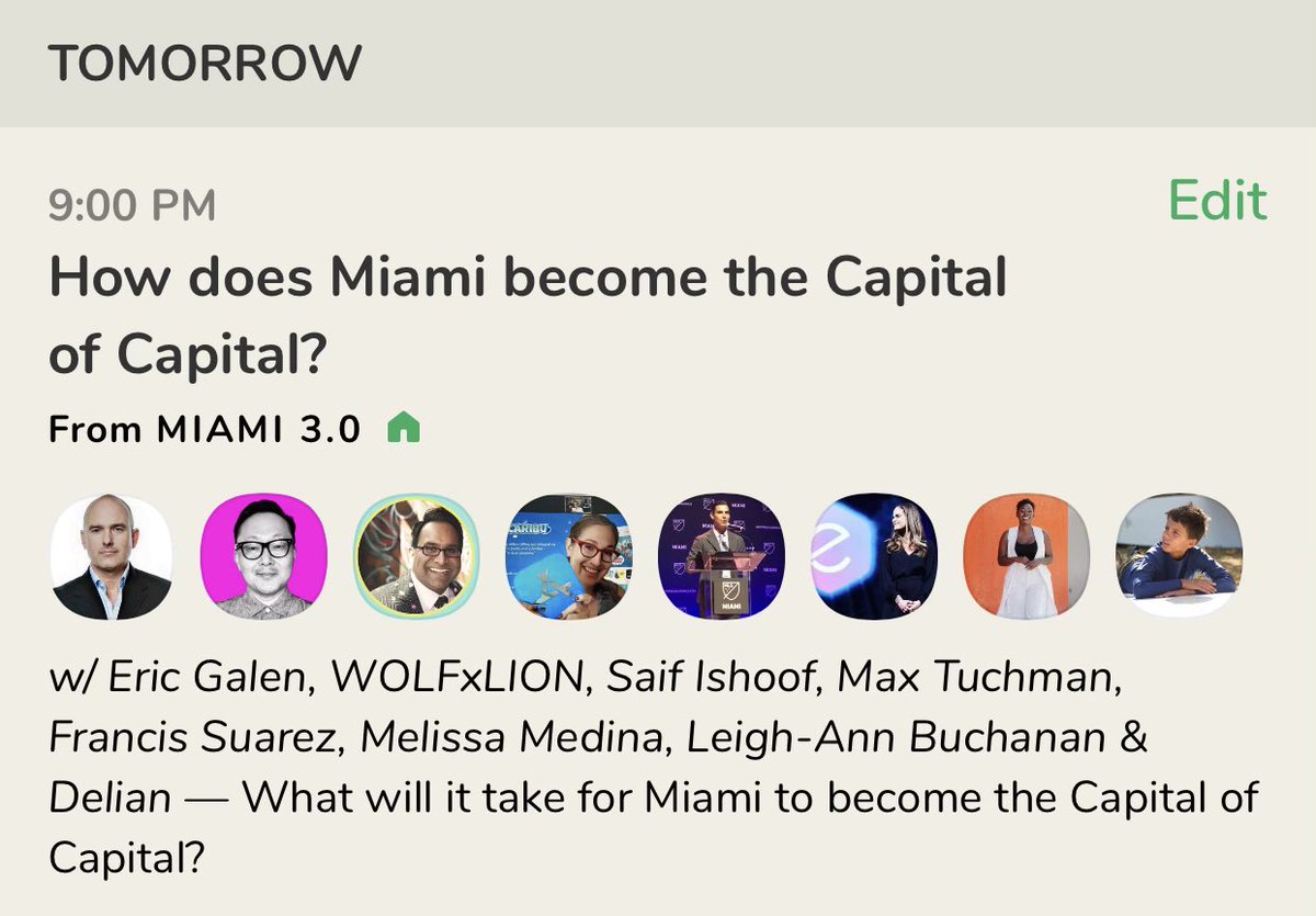 FrancisSuarez's tweet photo. Looking forward to tonight’s clubhouse at 9 pm EST with @Maxeme @EricGalen @zebulgar @saif305 @melmedina305 @jin_diesel @LABuchananESQ about our Miami’s pursuit of becoming the “Capital of Capital”.
Join ➡️ https://t.co/iZTGIDo9HK https://t.co/mXvMgvplqD