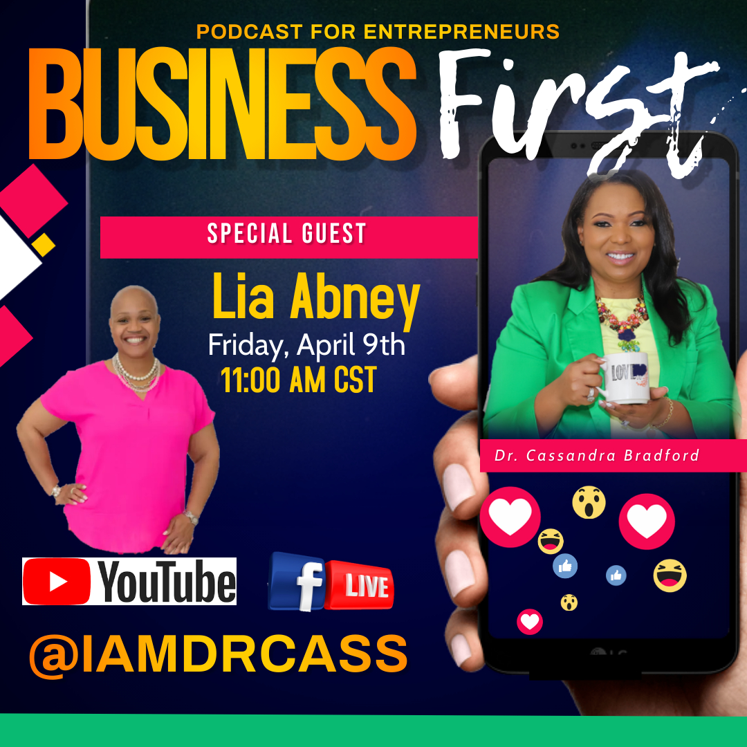 drcasswilson's tweet photo. If you are only leading in your home, you may not be leading in your community. Let's LEAD. Join me on April 9 with my special guest Lia Abney. 
Business First Podcast with. Dr. Cass https://t.co/8sxuab2SQJ