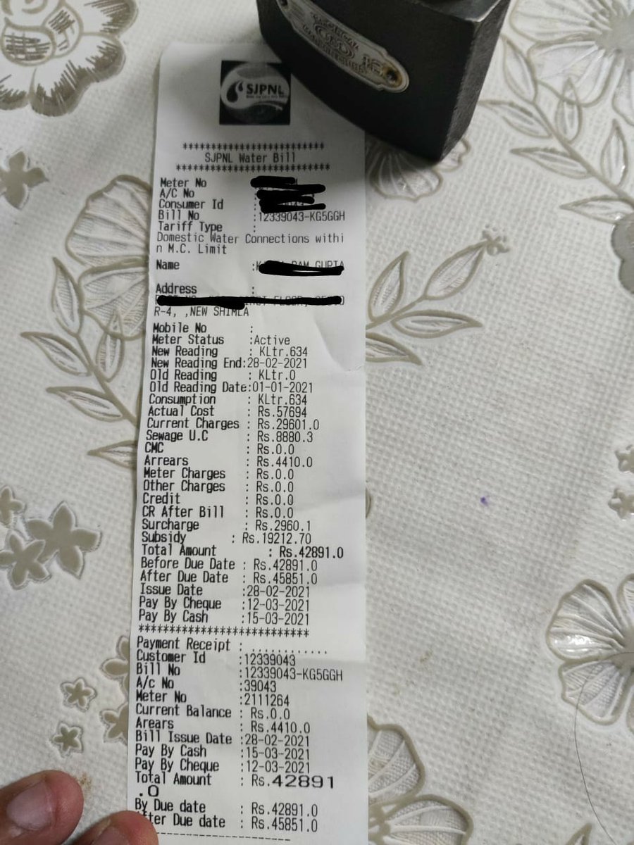 Riddziiee's tweet photo. My home in Shimla (vacant in the last 6 Months) has been slammed a water bill of 57,694.
My parents (both senior citizens) visited @jalshimla &amp; the staff made them wait for three hours &amp; couldn't give a valid explanation.
@himisra @jairamthakurbjp  @CMOFFICEHP  @kataria4ambala https://t.co/Rhtov7YhGh